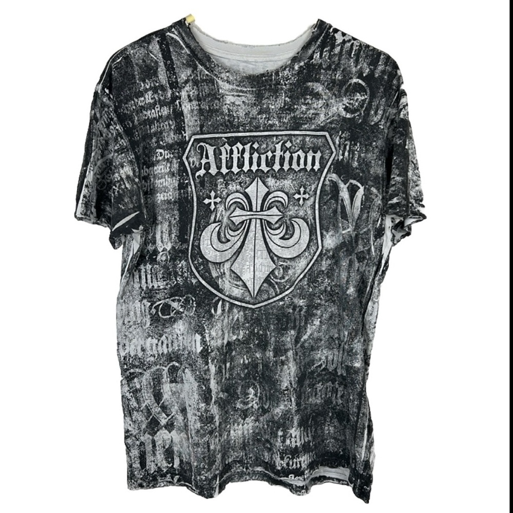 Affliction T-Shirt Vintage Y2K Mens All Over Print Cross/Wings Short Sleeve XL